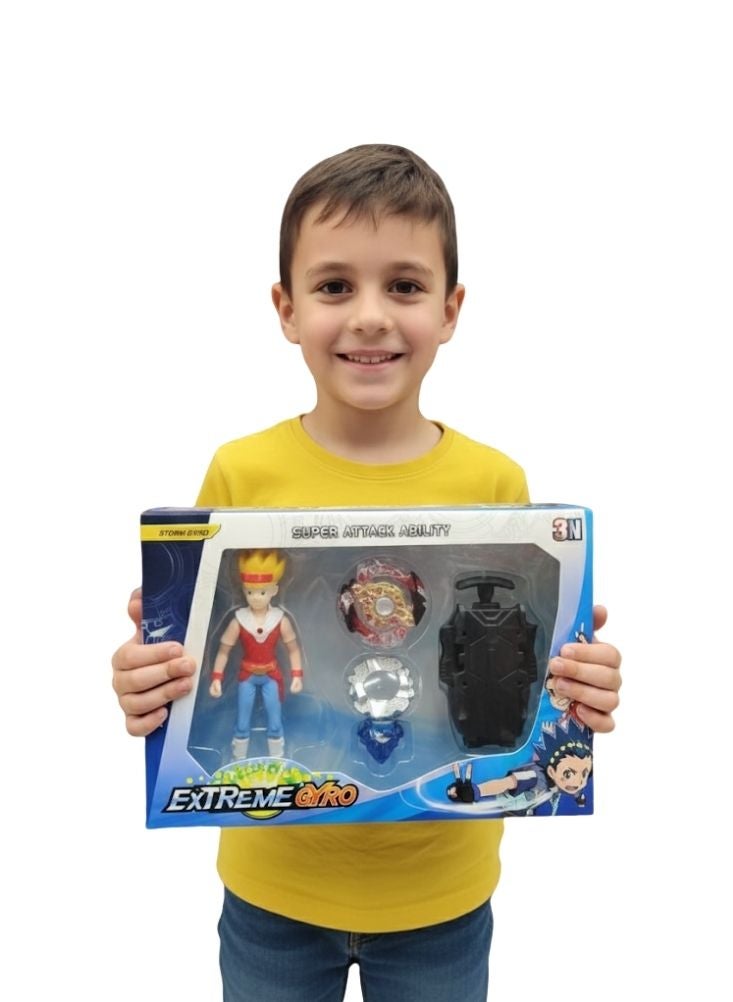 Premium Extreme Gyro Battle Spinning Top Set with Action Figure – Launcher Powered Fighting Gyro Toy with Accessories, Combat Spin Game for Kids - Image 2